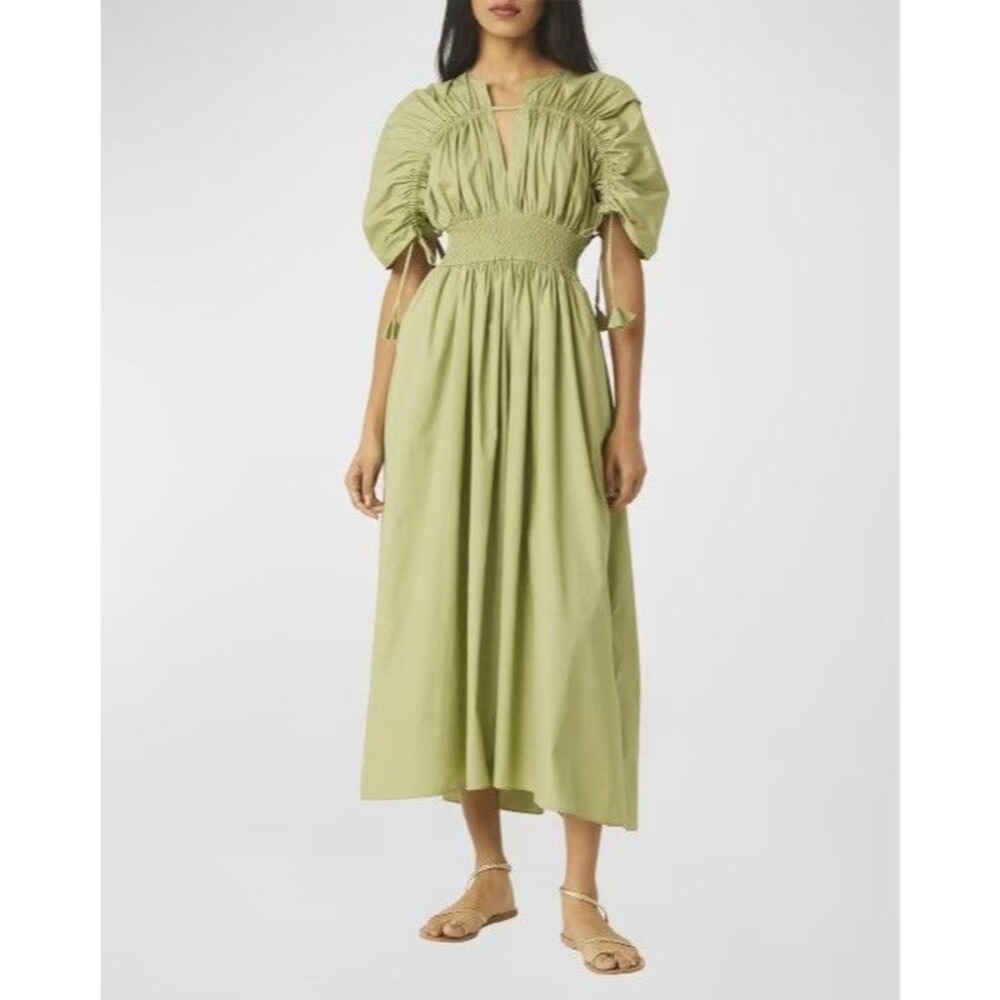 Misa Los Angeles Marianna Dress Size S Green Short Sleeve Ruched Empire Waist
